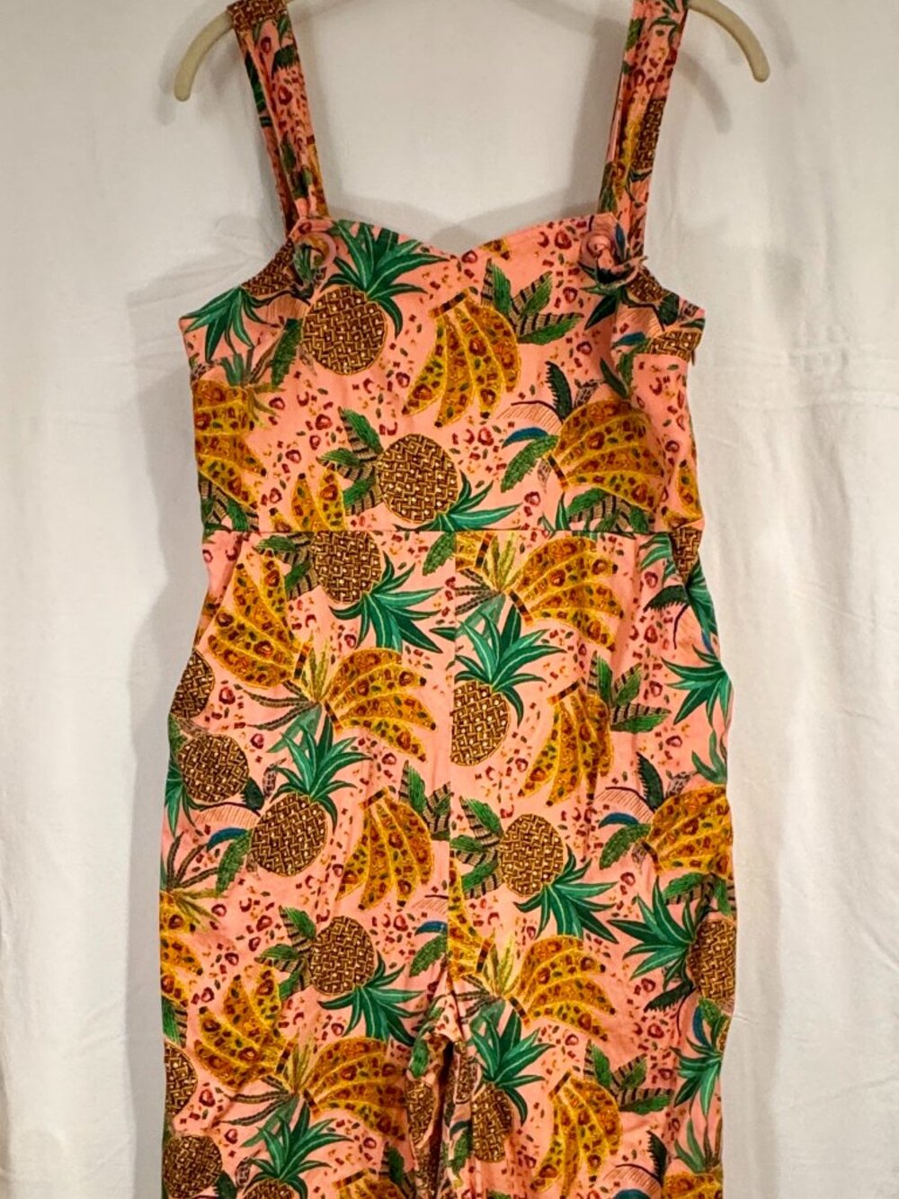 Farm Rio for Anthropologie Jumpsuit Small Pink Tropical Pineapple Wide Leg
